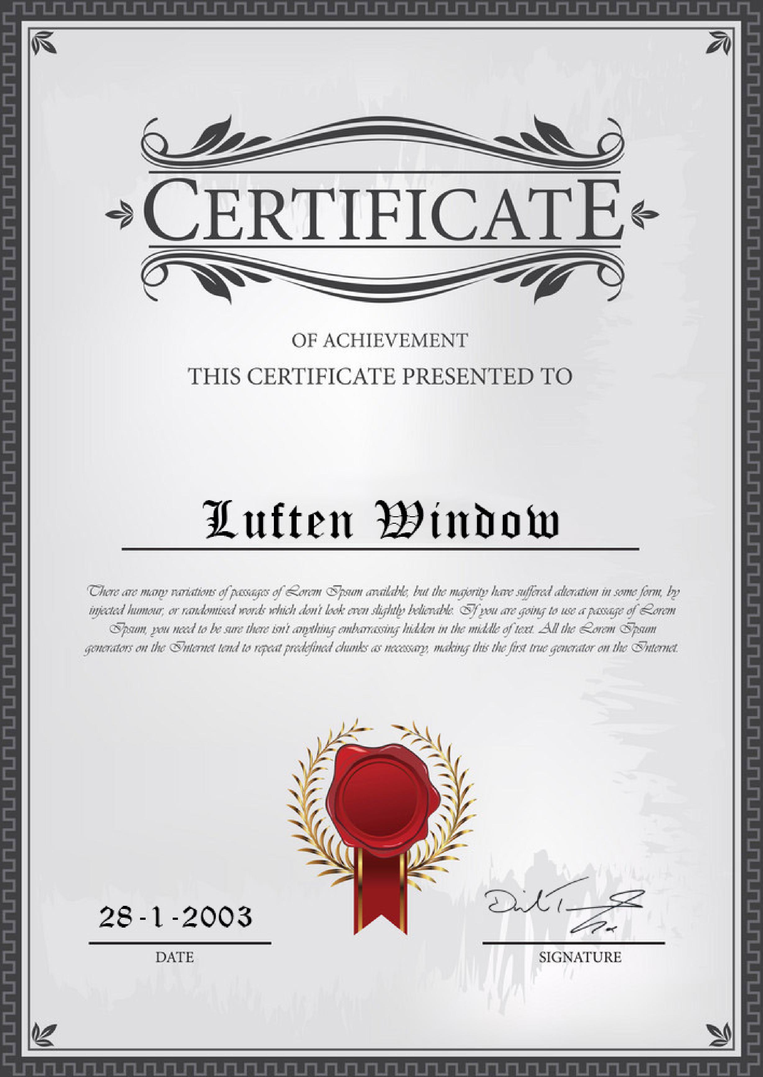 The Certificate Presented to Luften Window